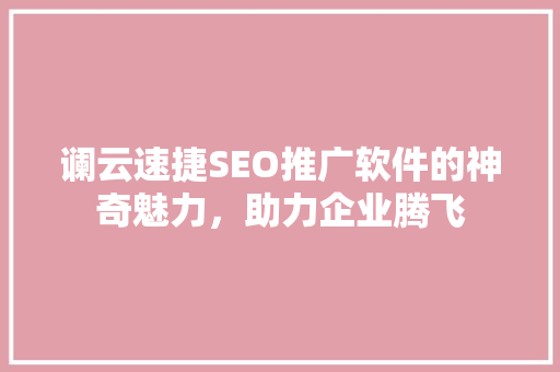 谰云速捷SEO推广软件的神奇魅力，助力企业腾飞