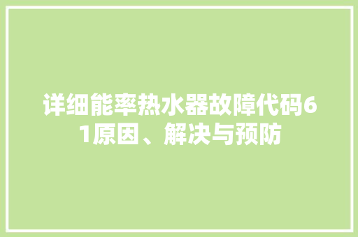 详细能率热水器故障代码61原因、解决与预防