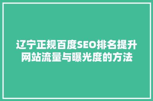 辽宁正规百度SEO排名提升网站流量与曝光度的方法