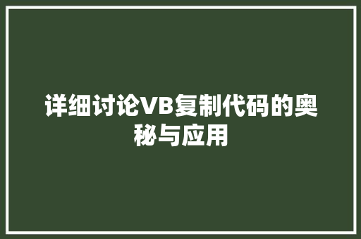 详细讨论VB复制代码的奥秘与应用