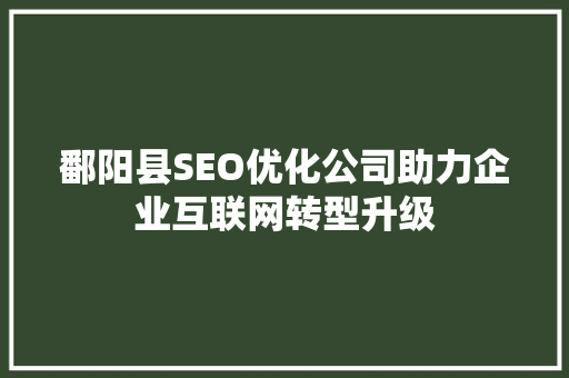 鄱阳县SEO优化公司助力企业互联网转型升级