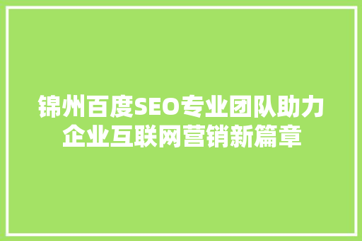 锦州百度SEO专业团队助力企业互联网营销新篇章