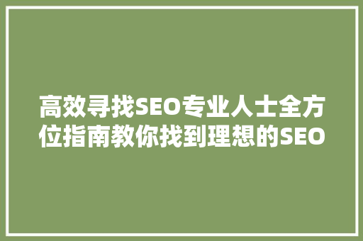 高效寻找SEO专业人士全方位指南教你找到理想的SEO联系方式