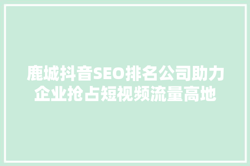 鹿城抖音SEO排名公司助力企业抢占短视频流量高地