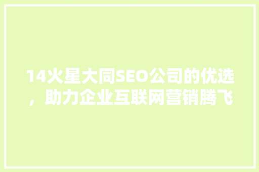 14火星大同SEO公司的优选，助力企业互联网营销腾飞