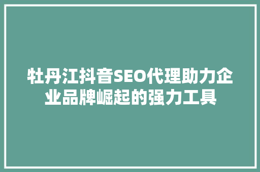 牡丹江抖音SEO代理助力企业品牌崛起的强力工具