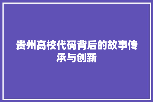 贵州高校代码背后的故事传承与创新