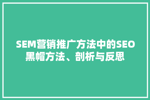 SEM营销推广方法中的SEO黑帽方法、剖析与反思  第1张
