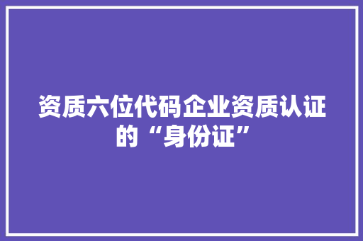 资质六位代码企业资质认证的“身份证”