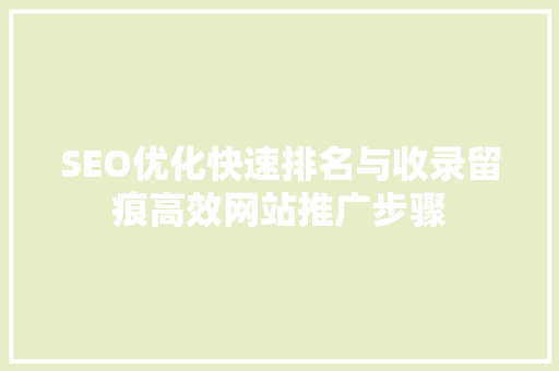 SEO优化快速排名与收录留痕高效网站推广步骤