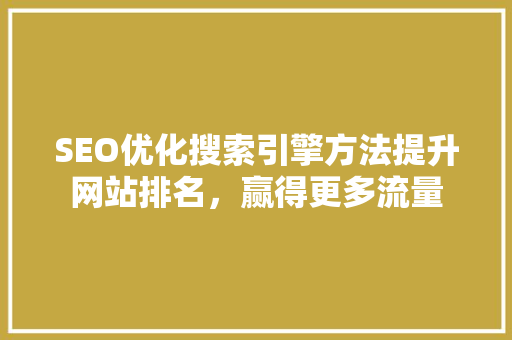 SEO优化搜索引擎方法提升网站排名，赢得更多流量