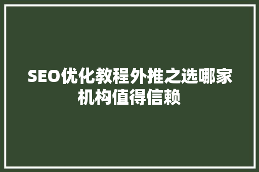 SEO优化教程外推之选哪家机构值得信赖