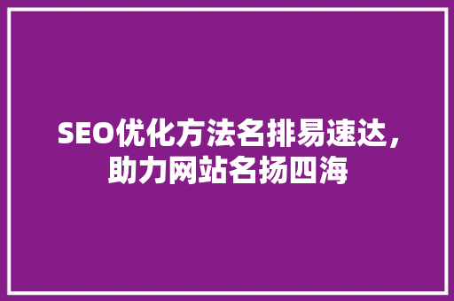 SEO优化方法名排易速达，助力网站名扬四海  第1张