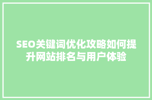 SEO关键词优化攻略如何提升网站排名与用户体验