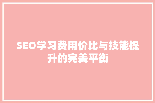 SEO学习费用价比与技能提升的完美平衡