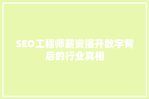 SEO工程师薪资揭开数字背后的行业真相  第1张