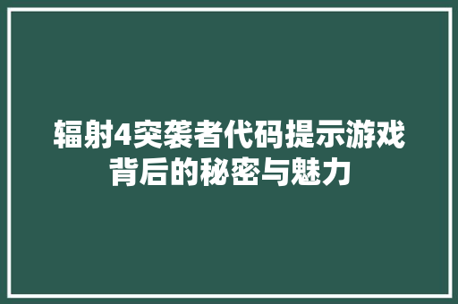 辐射4突袭者代码提示游戏背后的秘密与魅力