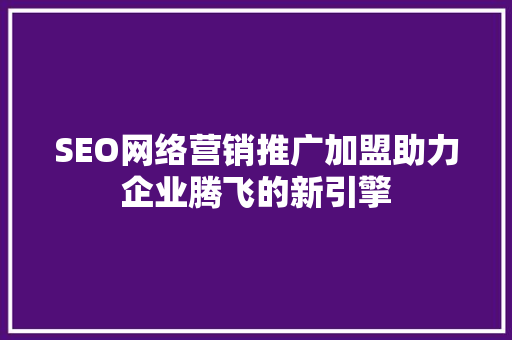 SEO网络营销推广加盟助力企业腾飞的新引擎