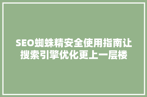SEO蜘蛛精安全使用指南让搜索引擎优化更上一层楼