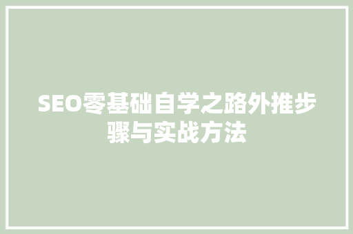 SEO零基础自学之路外推步骤与实战方法