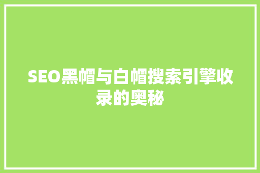 SEO黑帽与白帽搜索引擎收录的奥秘