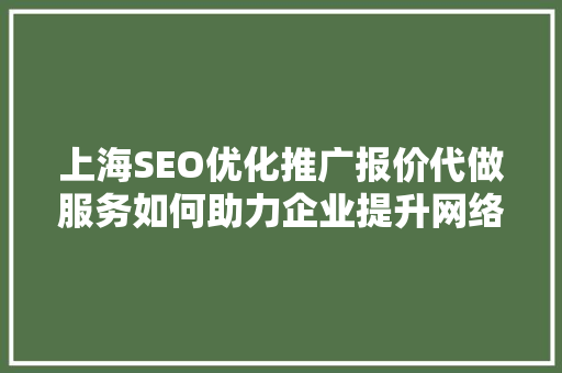 上海SEO优化推广报价代做服务如何助力企业提升网络竞争力