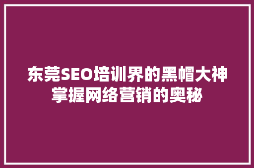 东莞SEO培训界的黑帽大神掌握网络营销的奥秘
