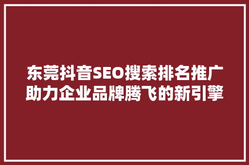 东莞抖音SEO搜索排名推广助力企业品牌腾飞的新引擎