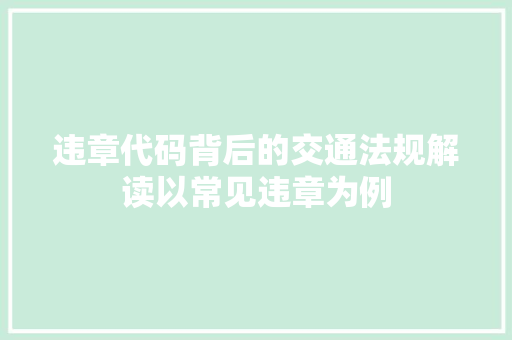 违章代码背后的交通法规解读以常见违章为例