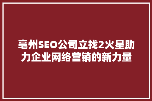 亳州SEO公司立找2火星助力企业网络营销的新力量