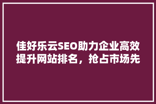 佳好乐云SEO助力企业高效提升网站排名，抢占市场先机