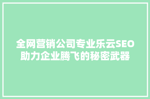 全网营销公司专业乐云SEO助力企业腾飞的秘密武器