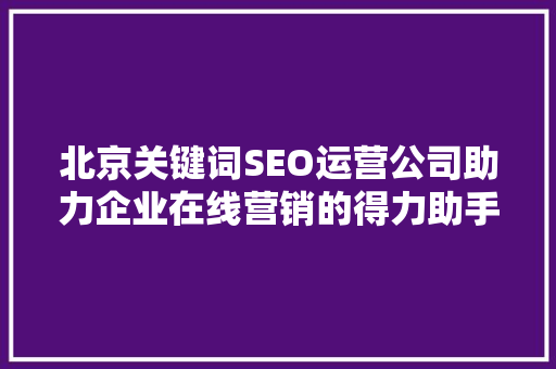 北京关键词SEO运营公司助力企业在线营销的得力助手