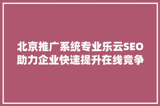 北京推广系统专业乐云SEO助力企业快速提升在线竞争力