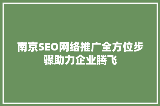 南京SEO网络推广全方位步骤助力企业腾飞