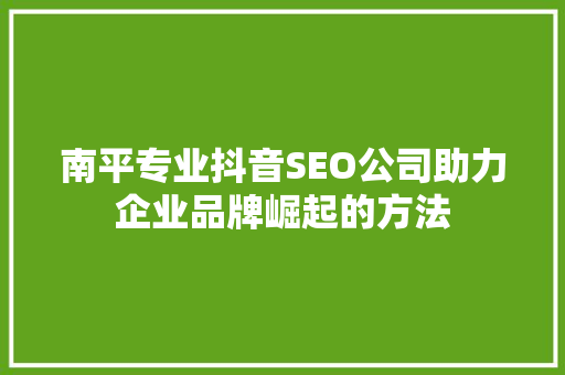 南平专业抖音SEO公司助力企业品牌崛起的方法