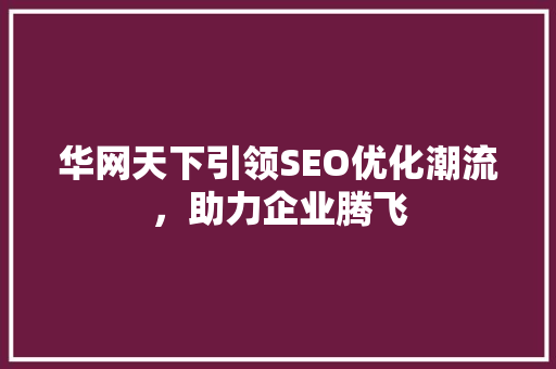 华网天下引领SEO优化潮流，助力企业腾飞