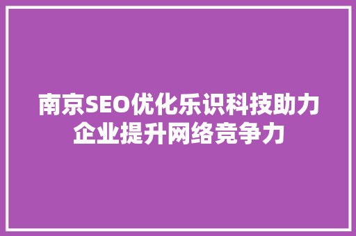 南京SEO优化乐识科技助力企业提升网络竞争力