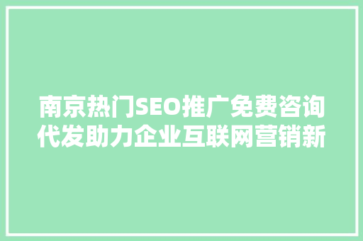 南京热门SEO推广免费咨询代发助力企业互联网营销新篇章