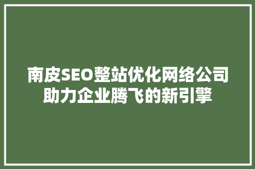 南皮SEO整站优化网络公司助力企业腾飞的新引擎