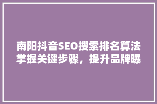 南阳抖音SEO搜索排名算法掌握关键步骤，提升品牌曝光