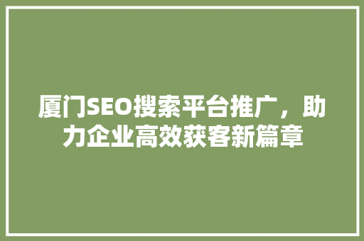 厦门SEO搜索平台推广，助力企业高效获客新篇章