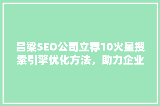 吕梁SEO公司立荐10火星搜索引擎优化方法，助力企业腾飞