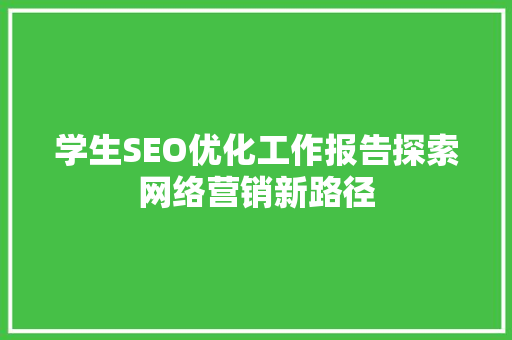 学生SEO优化工作报告探索网络营销新路径