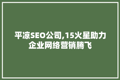 平凉SEO公司,15火星助力企业网络营销腾飞