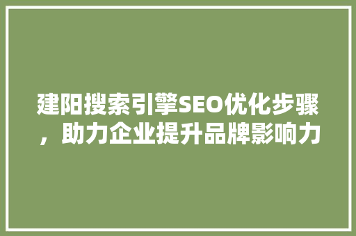 建阳搜索引擎SEO优化步骤，助力企业提升品牌影响力