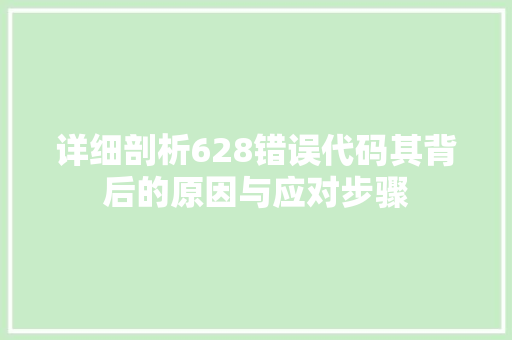 详细剖析628错误代码其背后的原因与应对步骤