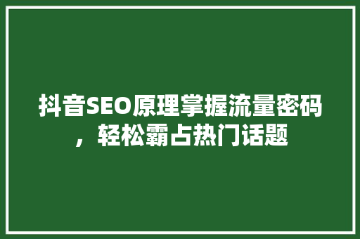 抖音SEO原理掌握流量密码，轻松霸占热门话题