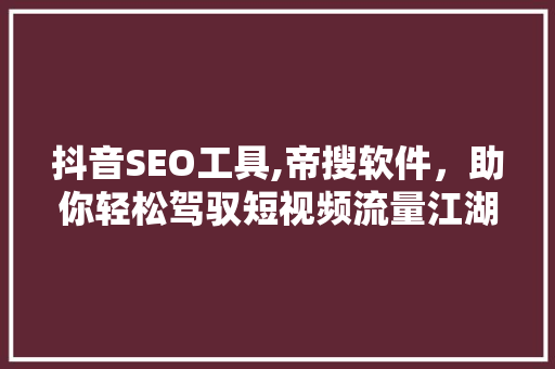 抖音SEO工具,帝搜软件，助你轻松驾驭短视频流量江湖