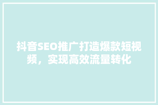 抖音SEO推广打造爆款短视频，实现高效流量转化